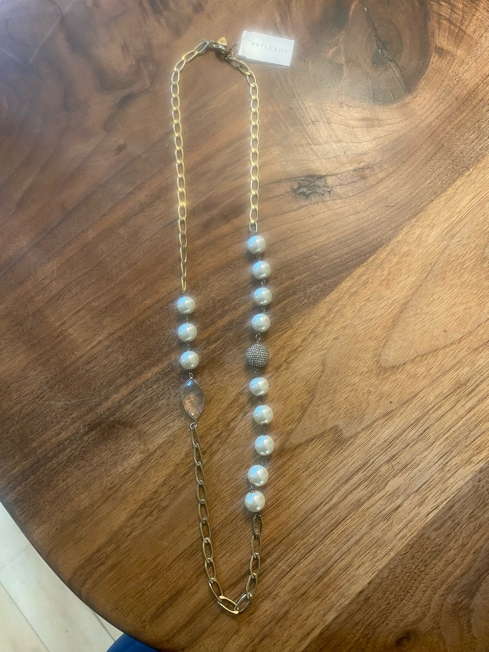 Silpada Pearl and brass necklace 32” new